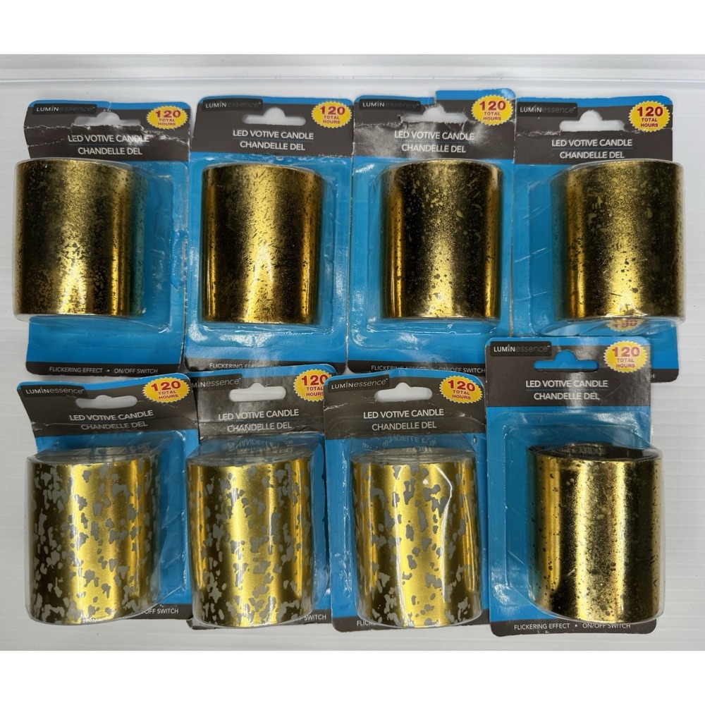 8 New Gold Mercury Glass LED Votive Candles Flickering Flameless Luminessence